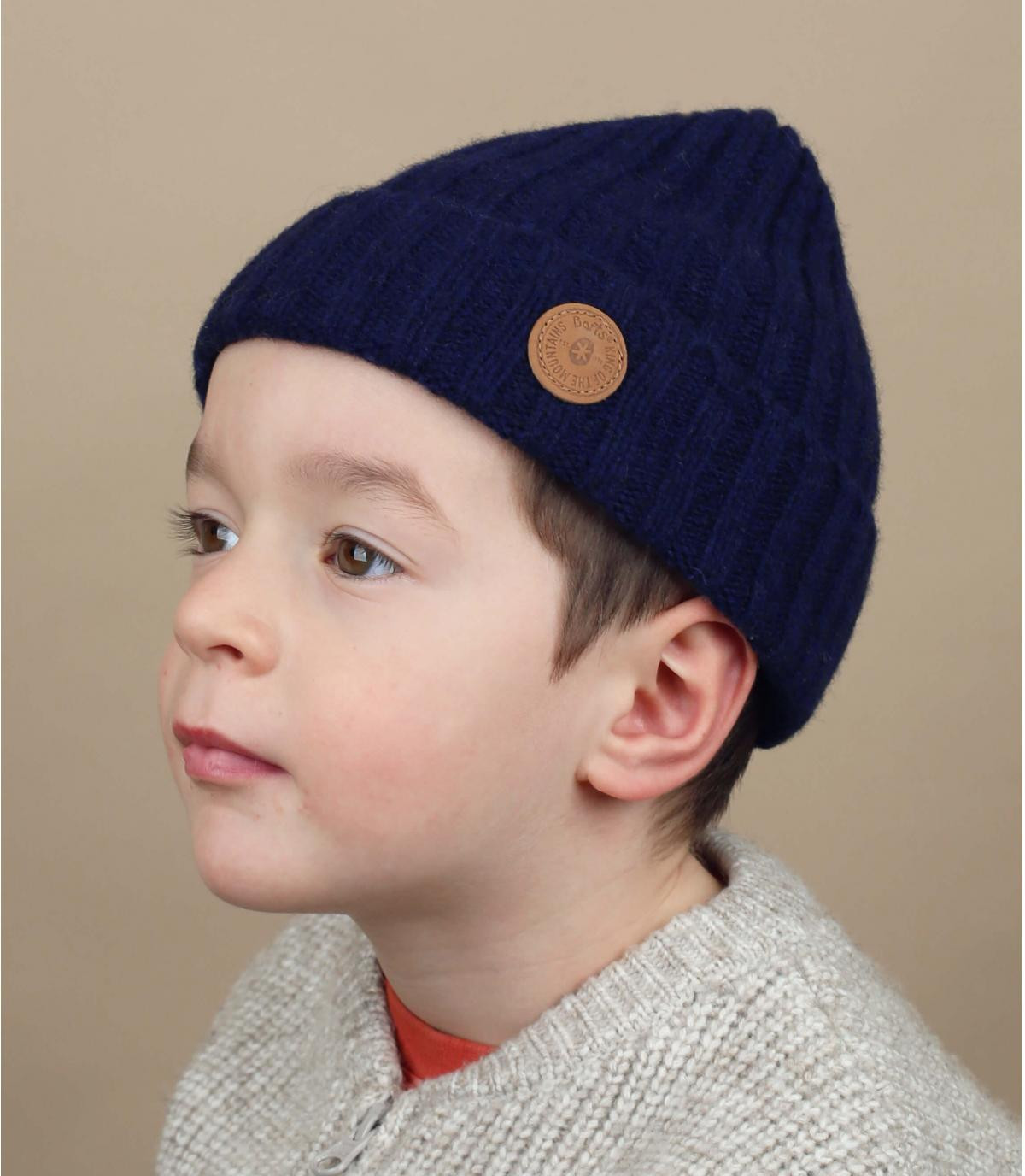 Navy kids cuff beanie Haakon turnup boys navy